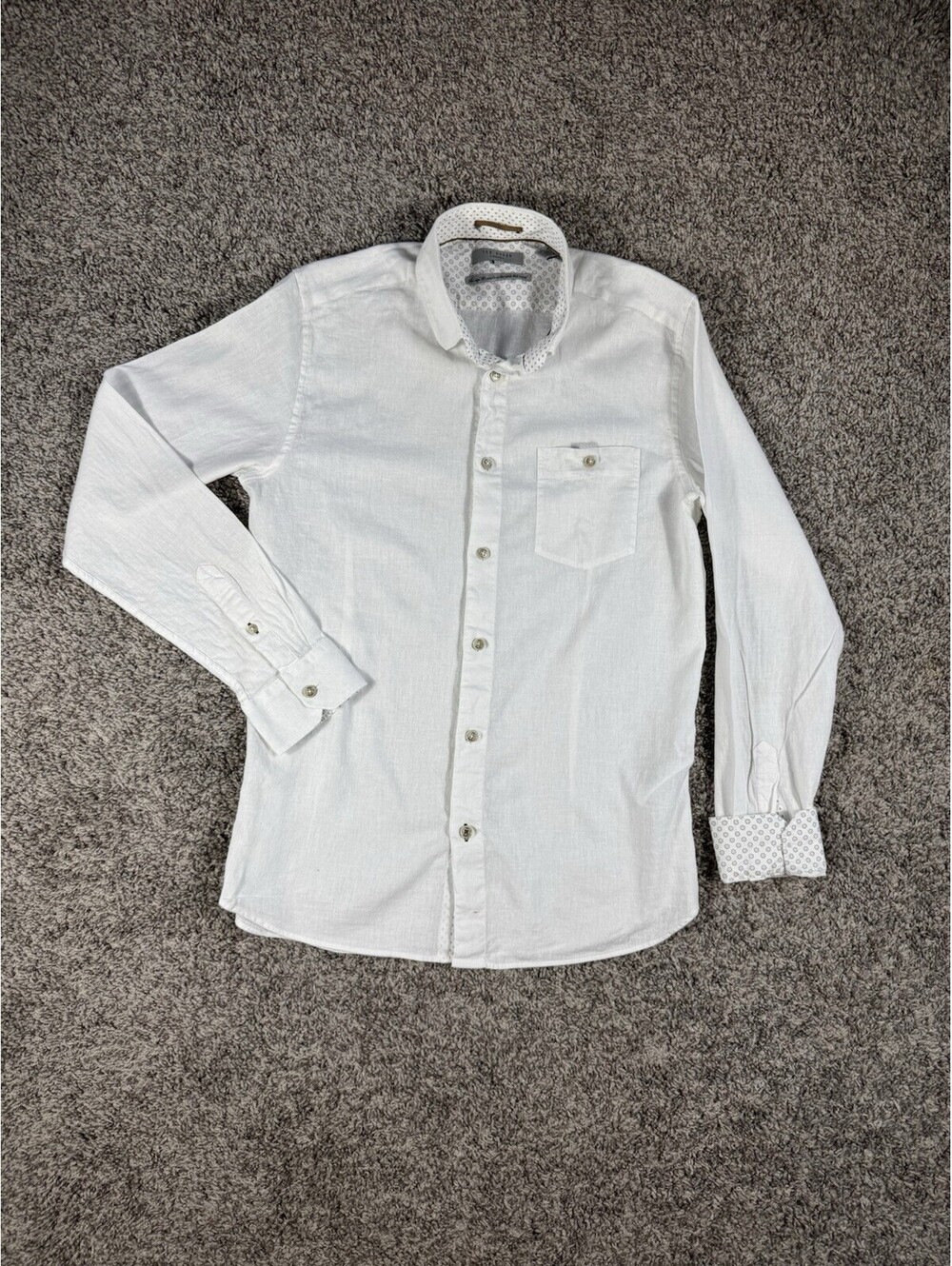 Ted Baker London Linen Blend White Long Sleeve Button Down Shirt Mens Size S/3